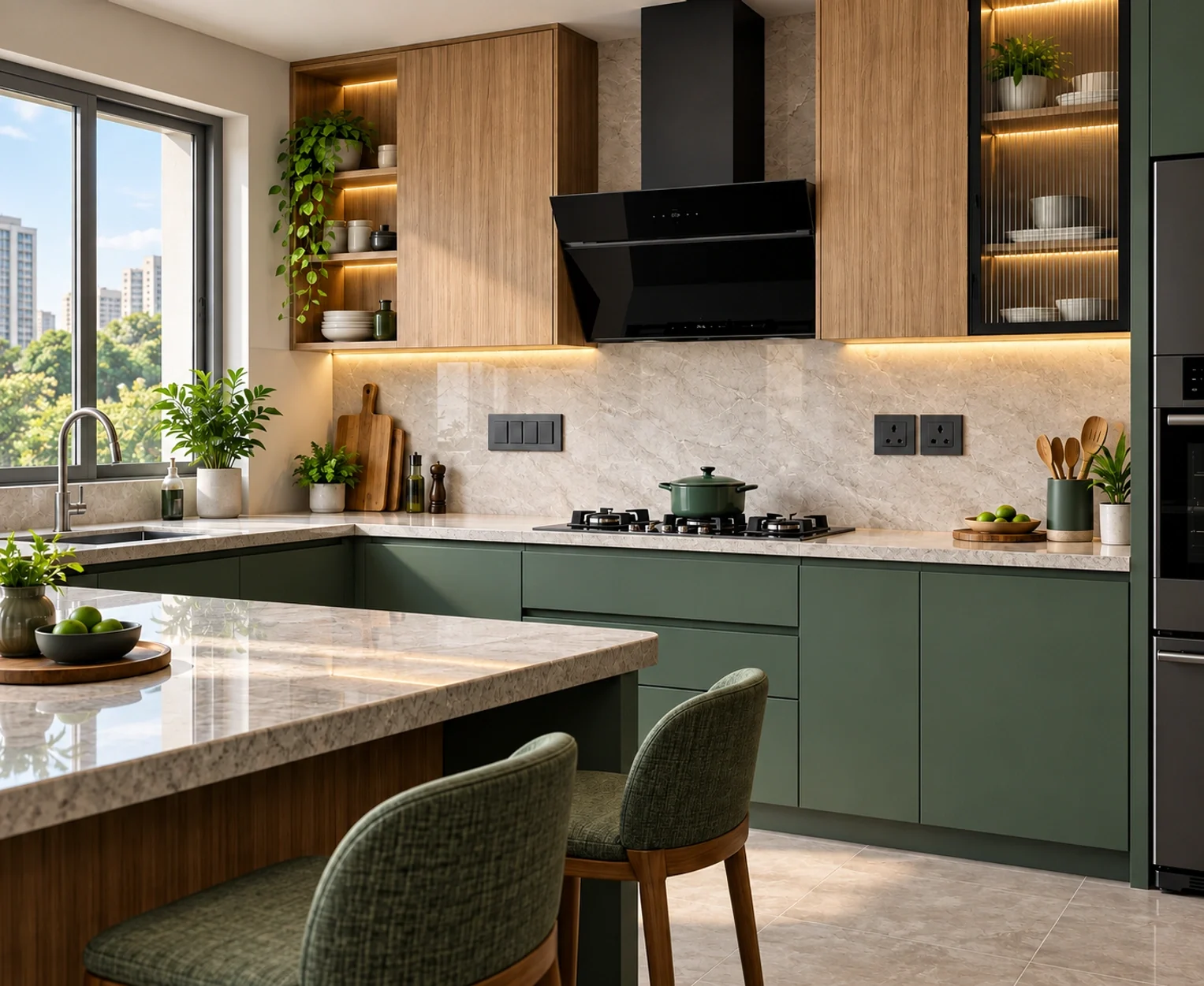 Concept illustration of modular kitchen cabinetry and electrical fittings for Noble Callista Mohali