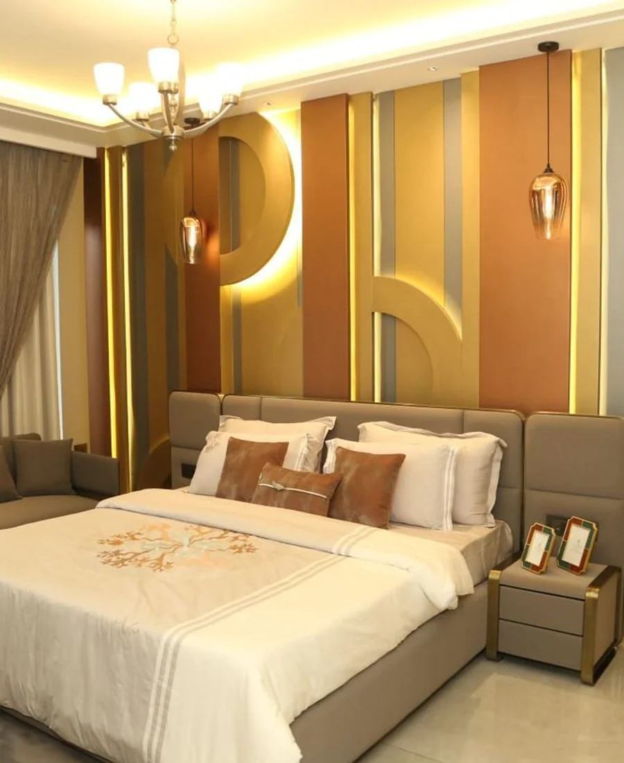 Illustration of the furnished dining and living area in an apartment at Noble Callista Mohali