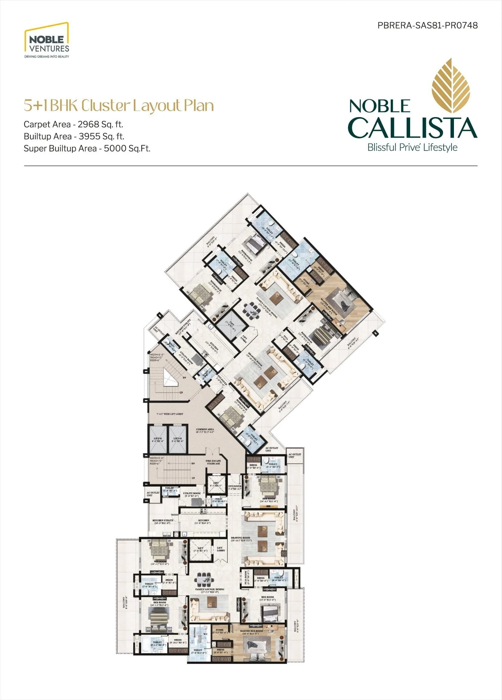 5 BHK apartment floor plan at Noble Callista Mohali